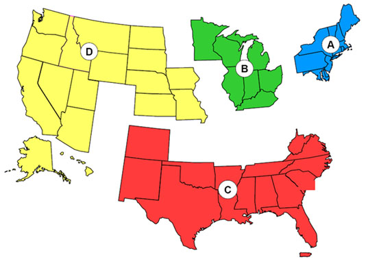 Here are the four Medicare RAC (Recovery Audit Contractor) regions. The American Hospital Association maintains a Web page with more details about the RAC contractors assigned to each region. That link is: http://www.aha.org/aha/issues/RAC/contractors.html. (Imaged sourced from www.AHA.org)