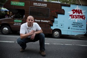 Pictured above on a New York City street is Jared Rosenthal, who founded Health Street, a company offered genetic tests, drug and alcohol testing services, and other medical laboratory tests directly to consumers. Behind him is his “Who’s Your Daddy?" mobile van that advertises his company’s DNA testing services. (Photo is by Andrew Kelly and is copyright REUTERS.)