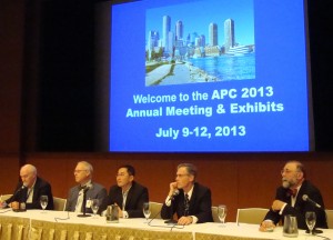 Pictured above is a speaker panel at the Association of Pathology Chairs annual conference, which took place in Boston this week. This general session addressed the development of accountable-care organizations and new payment models designed to reimburse providers based on improved patient outcomes. Pathology and clinical laboratory departments at academic medical centers want to align themselves with physicians and hospitals in order to be added-value contributors.