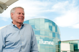 Jay T. Flatley (pictured) is CEO of Illumina. He recently announced the company’s second-generation human genome sequencing technology, the HiSeq X Ten, at a healthcare investor’s conference in San Diego. Flately claimed the new gene sequencing system can deliver a human genome for under $1,000. (Photo by Sam Hodgson and copyright Voice of San Diego.)