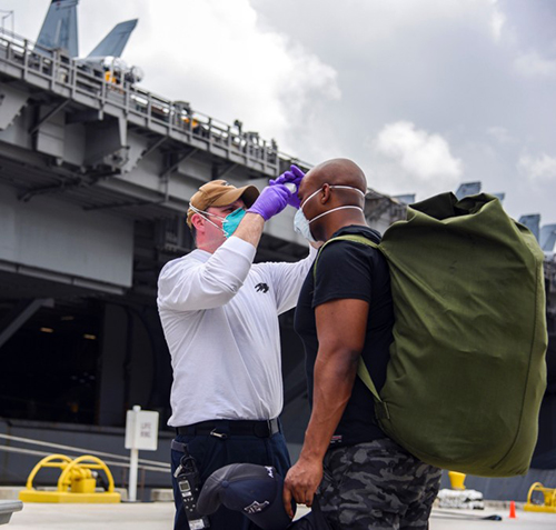 Sailors aboard the USS Theodore Roosevelt were examined prior to re-boarding the ship